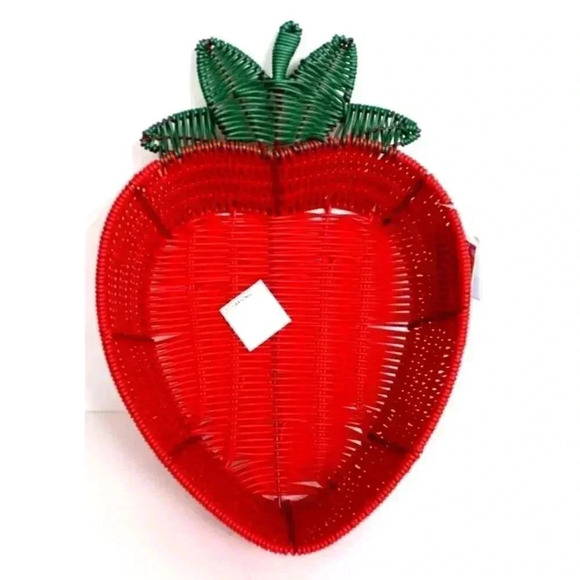 New Strawberry Woven Storage Basket Summer Pool Party BBQ Red & Green - Picture 1 of 2